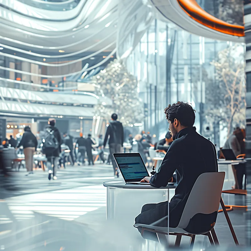 Professional working on a laptop in a modern office