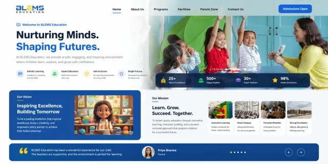 BLEMS Education website homepage screenshot