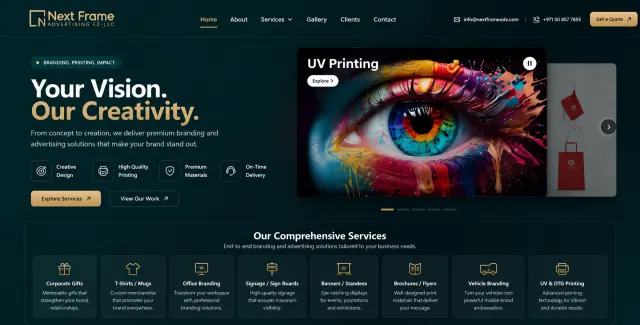 Next Frame UAE website homepage screenshot