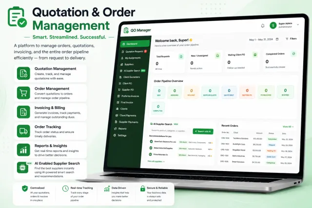 GO Manager quotation, order and invoicing dashboard
